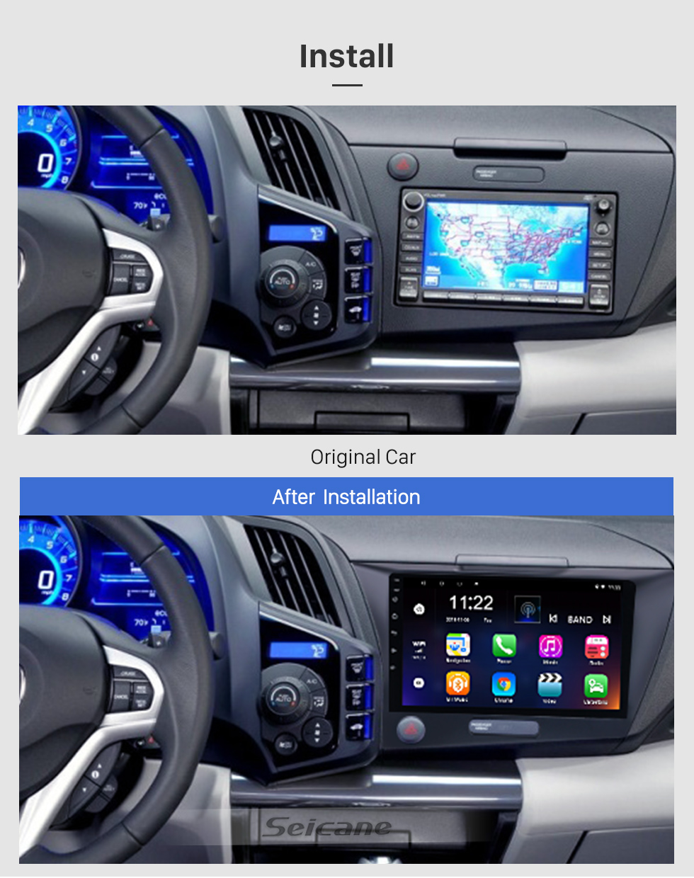 Seicane HD Touchscreen 9 inch Android 13.0 for 2010 Honda CRZ Radio GPS Navigation System with Bluetooth Carplay