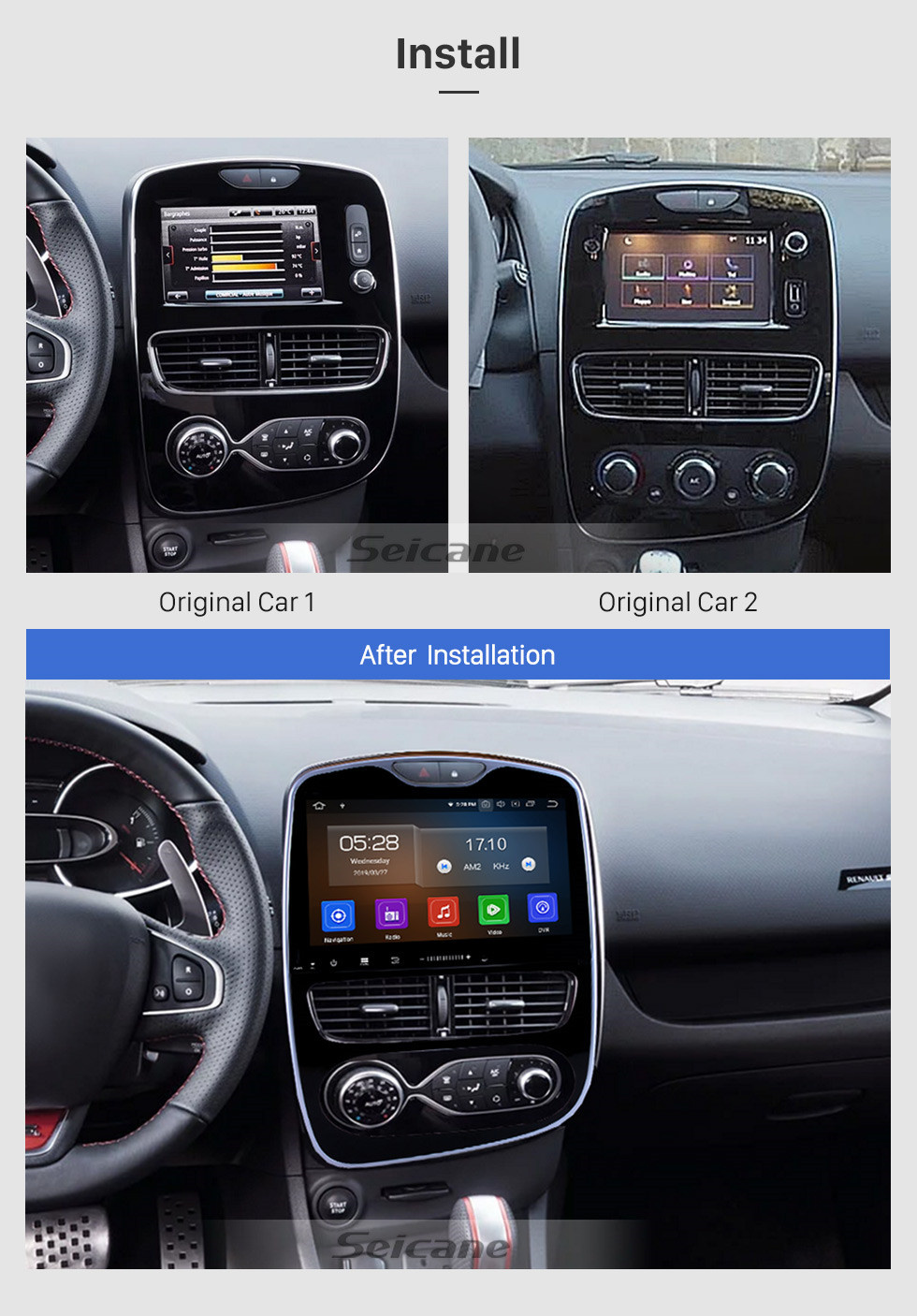Seicane 10,1 Zoll Android 11.0 GPS-Navigationsradio für 2016-2018 Renault Clio Digital / Analog (AT) Bluetooth Wifi HD Touchscreen Carplay-Unterstützung DAB + OBD2