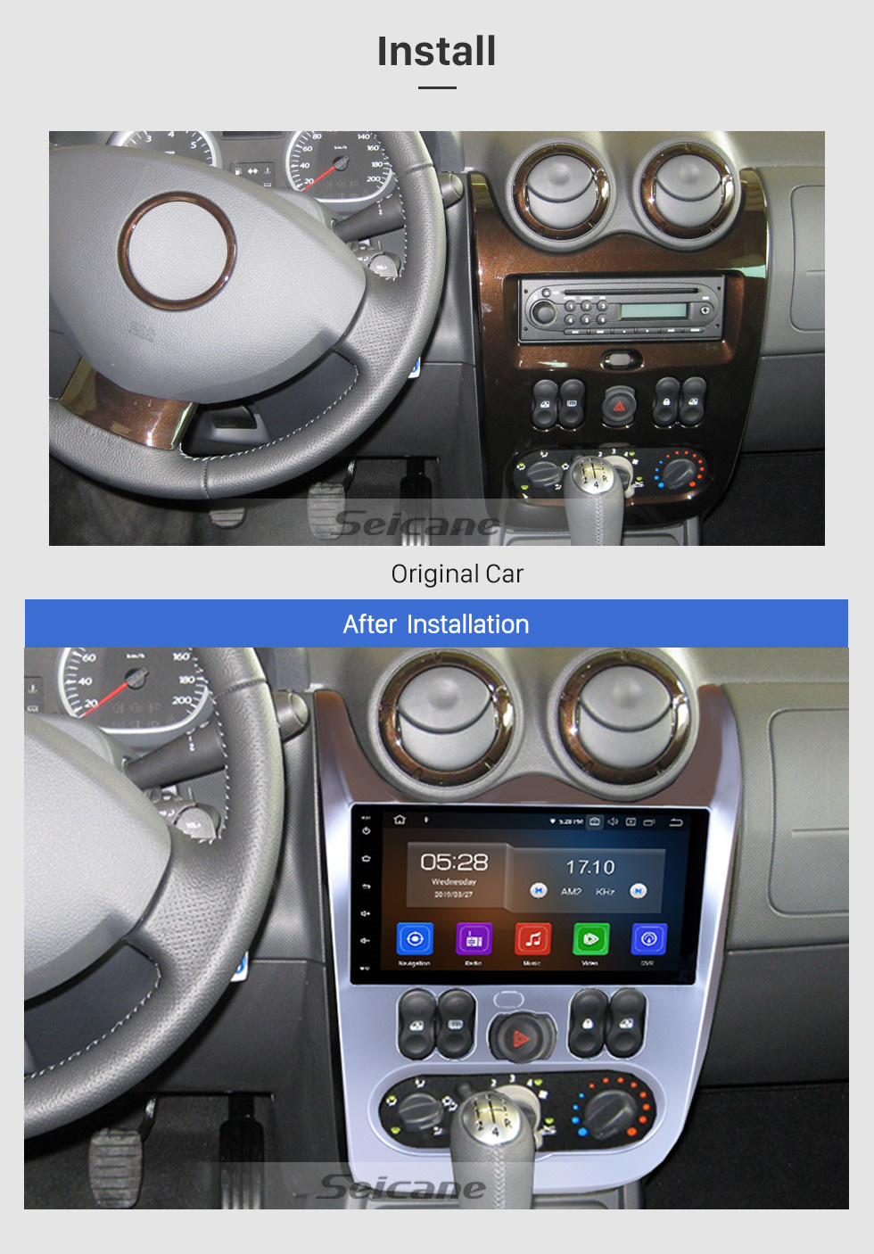 Seicane 9 pulgadas Android 12.0 HD Pantalla táctil Radio Navegación GPS para 2009-2013 Renault duster logan Estéreo Bluetooth Soporte 4G Cámara de visión trasera Control del volante