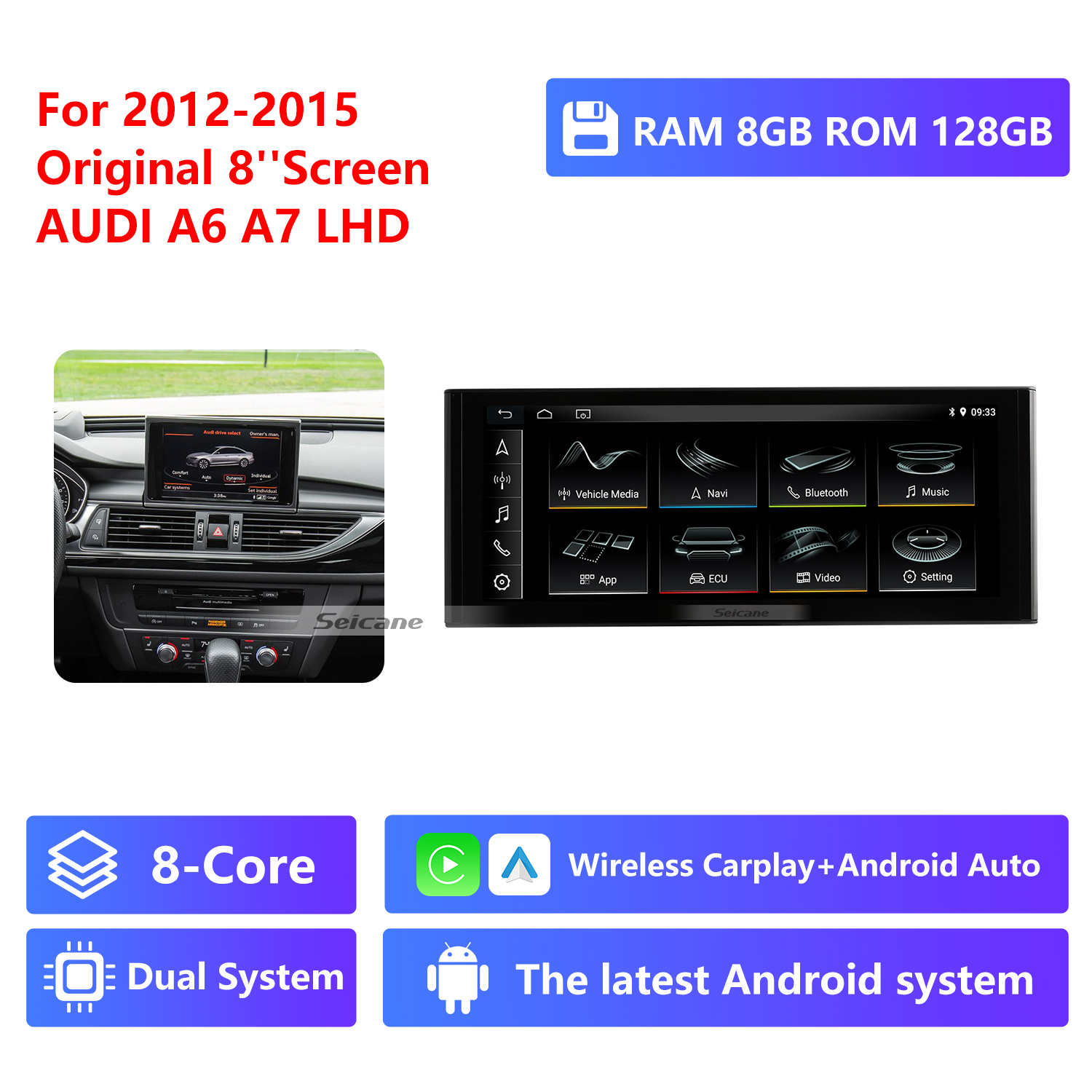 8-Core RAM 8G ROM 128G,2012-2015, Original 8"Screen,LHD