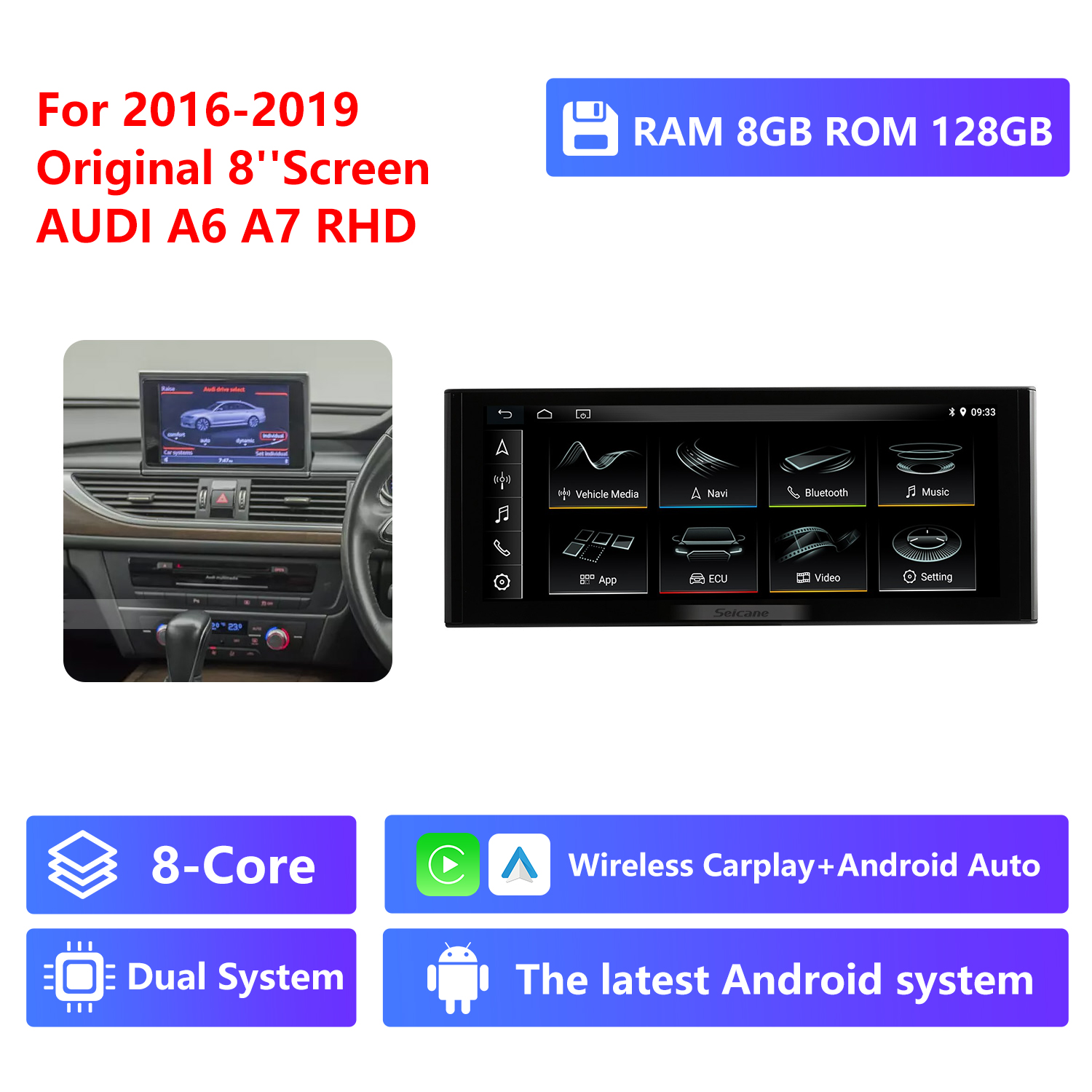 8-Core RAM 8G ROM 128G,2016-2019, Original 8"Screen,RHD