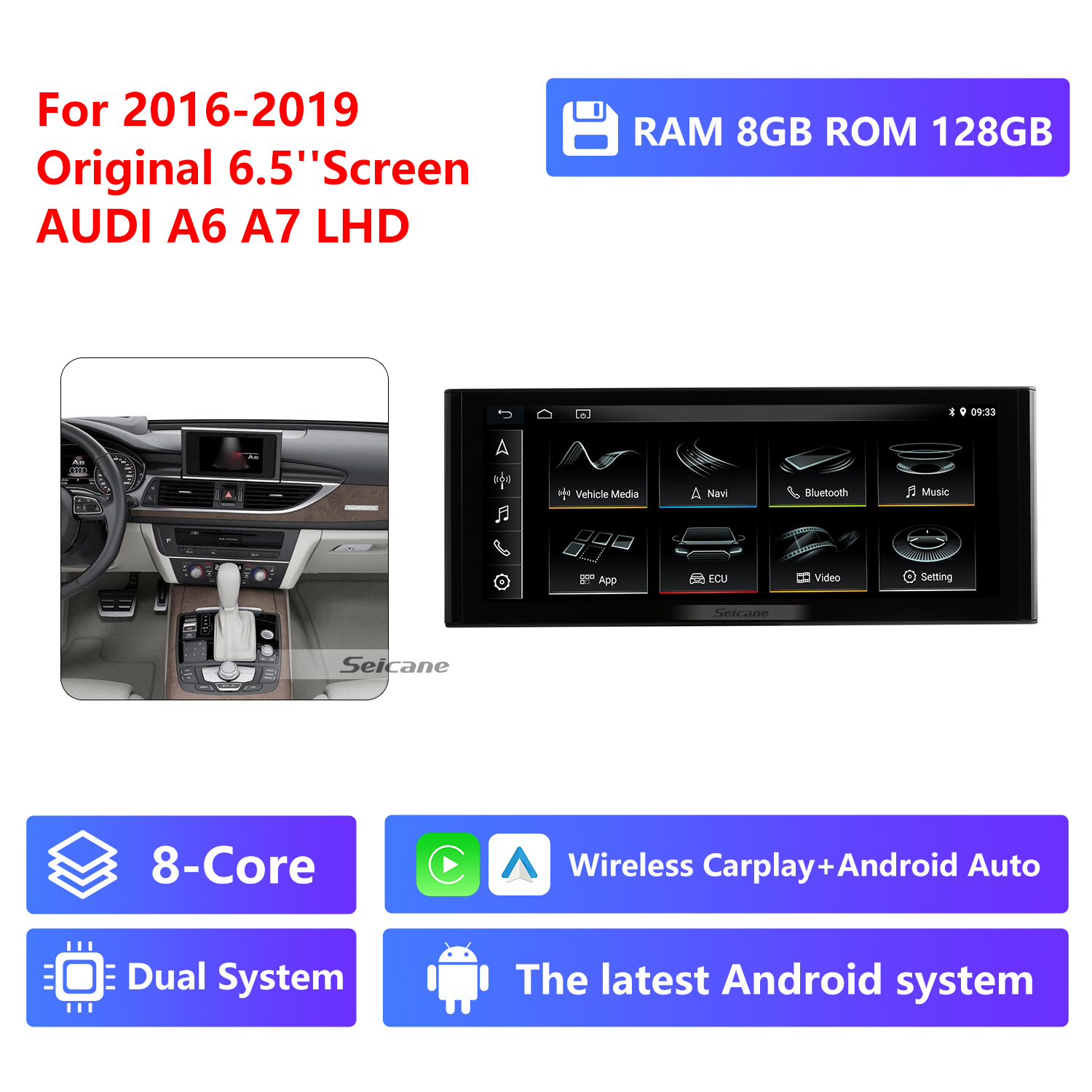 8-Core RAM 8G ROM 128G,2016-2019, Original 6.5"Screen,LHD